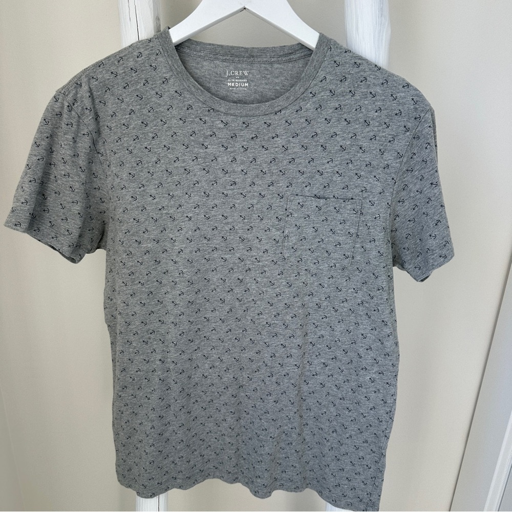 J. Crew Gray & Navy Short Sleeve Tee with Geometric Nautical Pattern Size Medium